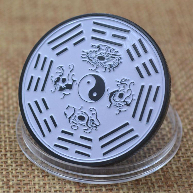 彩色烤漆阴阳龙凤纪念章立体浮雕镀黑中国风金属徽章纪念硬币礼品