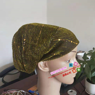 新款双层网纱女帽回女礼拜帽时尚打底帽穆民网纱帽亮片百搭多色