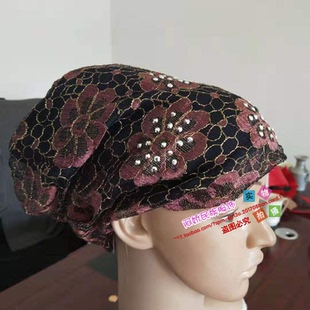 新款冬季女帽蕾丝加绒时尚帽子女回礼拜帽堆堆套头帽化疗帽月子帽