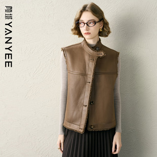 颜域羊剪绒马甲外套女2025冬季新款短款皮毛一体保暖防风短大衣女