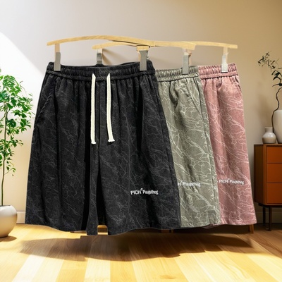 加肥加大码300斤美式复古运动短裤男夏季薄款宽松休闲阔腿五分裤