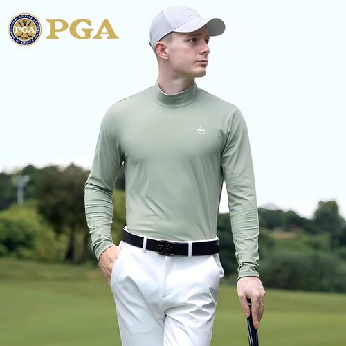 美国PGA 高尔夫男装长袖t恤打底衫男秋冬季磨绒保暖运动弹力上衣