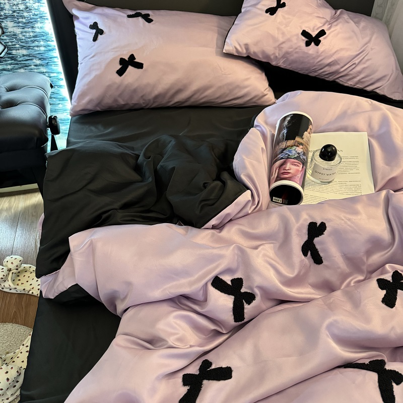 法式四件套水洗真丝蝴蝶结刺绣