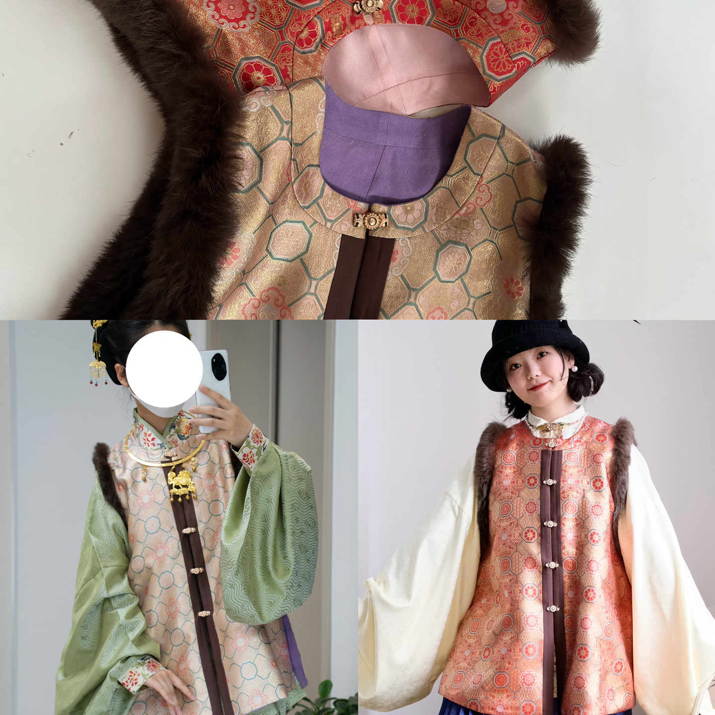 【福寿双全】仿宋锦圆领短比甲