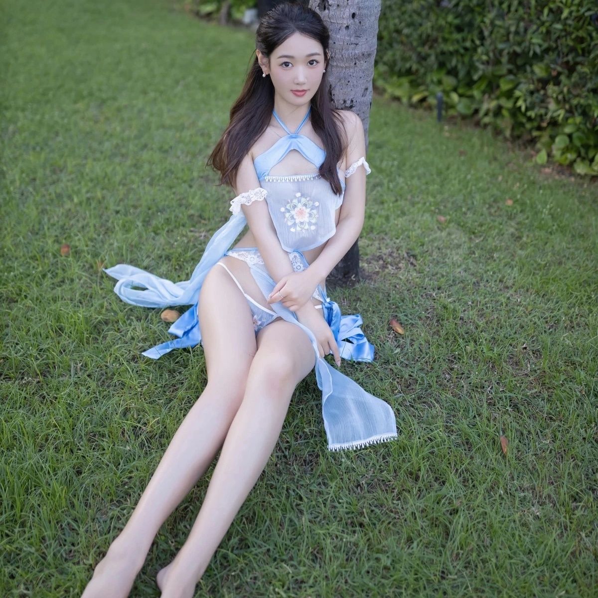 性感蓝色古装薄纱服饰写真装饰贴纸背胶相片贴画小海报