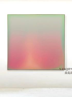 焱起纯手绘布面油画小众朦胧感粉绿色渐变奶油风餐厅客厅卧室挂画