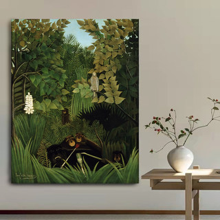 纯手绘临摹油画卢梭大师《欢乐》绿色调现代简约卧室客厅装饰挂画