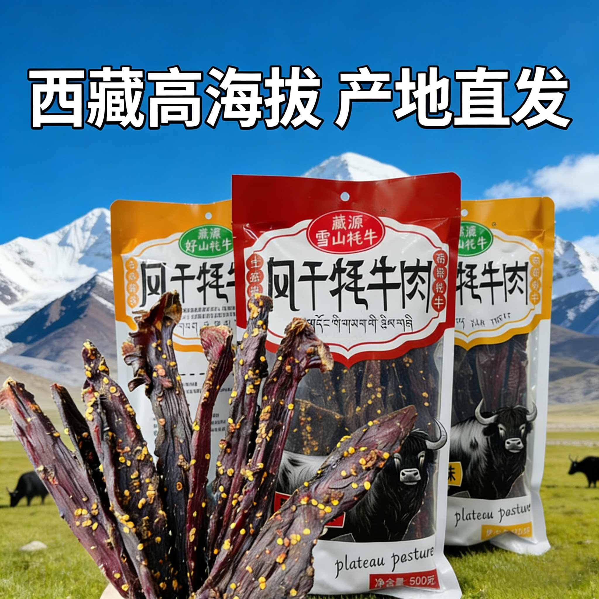 藏源雪山风干牦牛肉干西藏林芝高原牦牛肉手撕牛肉干五香味麻辣味