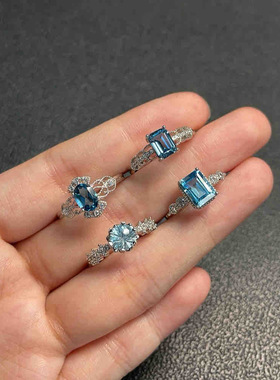 天然托帕石戒指女款925银镶嵌时尚个性百搭饰品礼物托帕石3136款