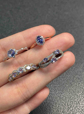 天然坦桑石戒指女款925银镶嵌时尚个性百搭饰品礼物3148