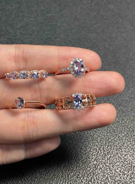 天然坦桑石戒指女款925银镶嵌时尚个性百搭饰品礼物坦桑石3147款