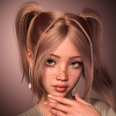 DAZ资源FE Ponytails Braids Hair for G9女性双马尾 (仅发型) IM