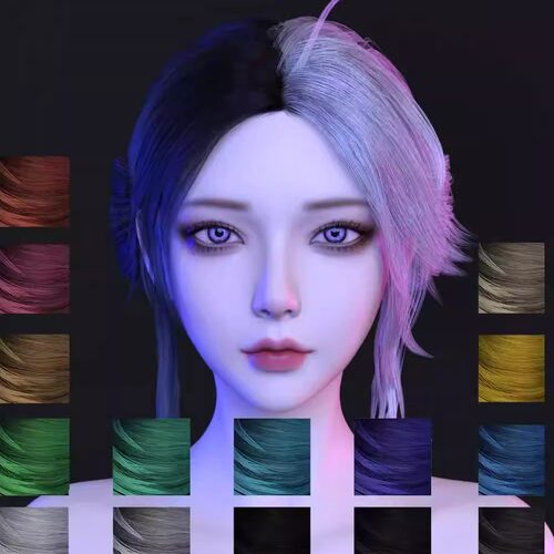 DAZ资源 Noki Dual-Tone Low Bun Hair for G9 扎辫发型(仅发型)