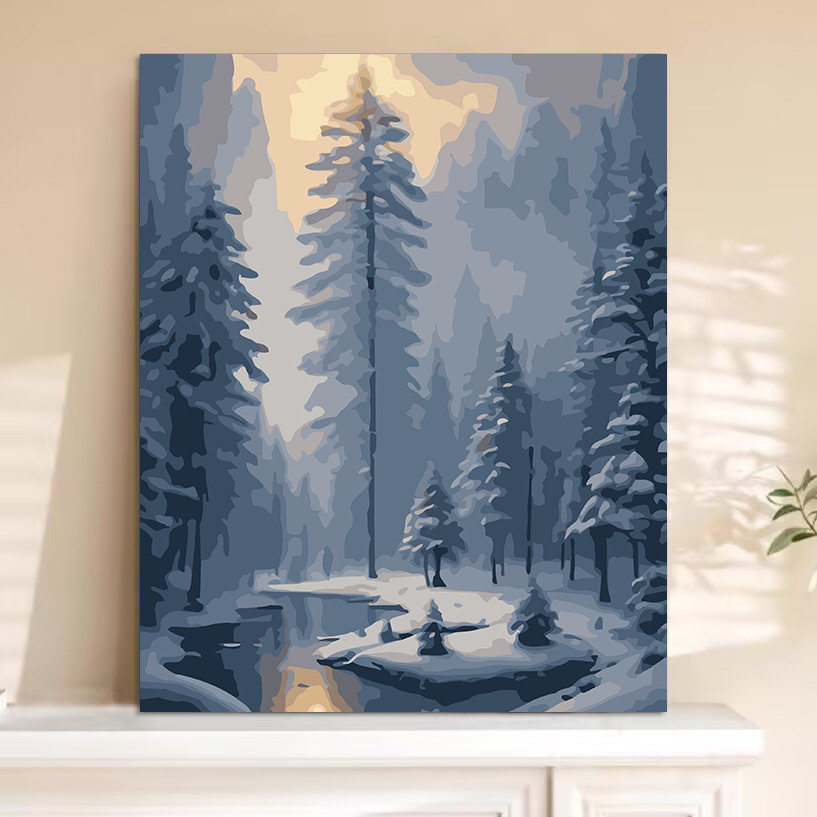 冰川森林数字油画手绘diy冬季唯美风景画解闷手工填充丙烯油彩画