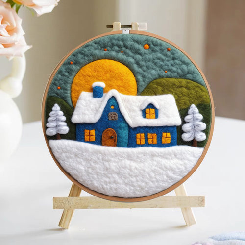 圣诞雪景小屋羊毛毡戳戳乐手工diy材料包制作生日礼物摆件装饰画