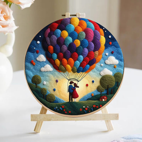 浪漫热气球diy礼物羊毛戳戳绣手工材料包简单手工制作装饰摆件画