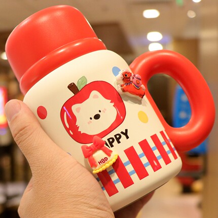 新款双饮保温杯女生高颜值杯子便携小巧带盖吸管水杯可爱带手柄壶