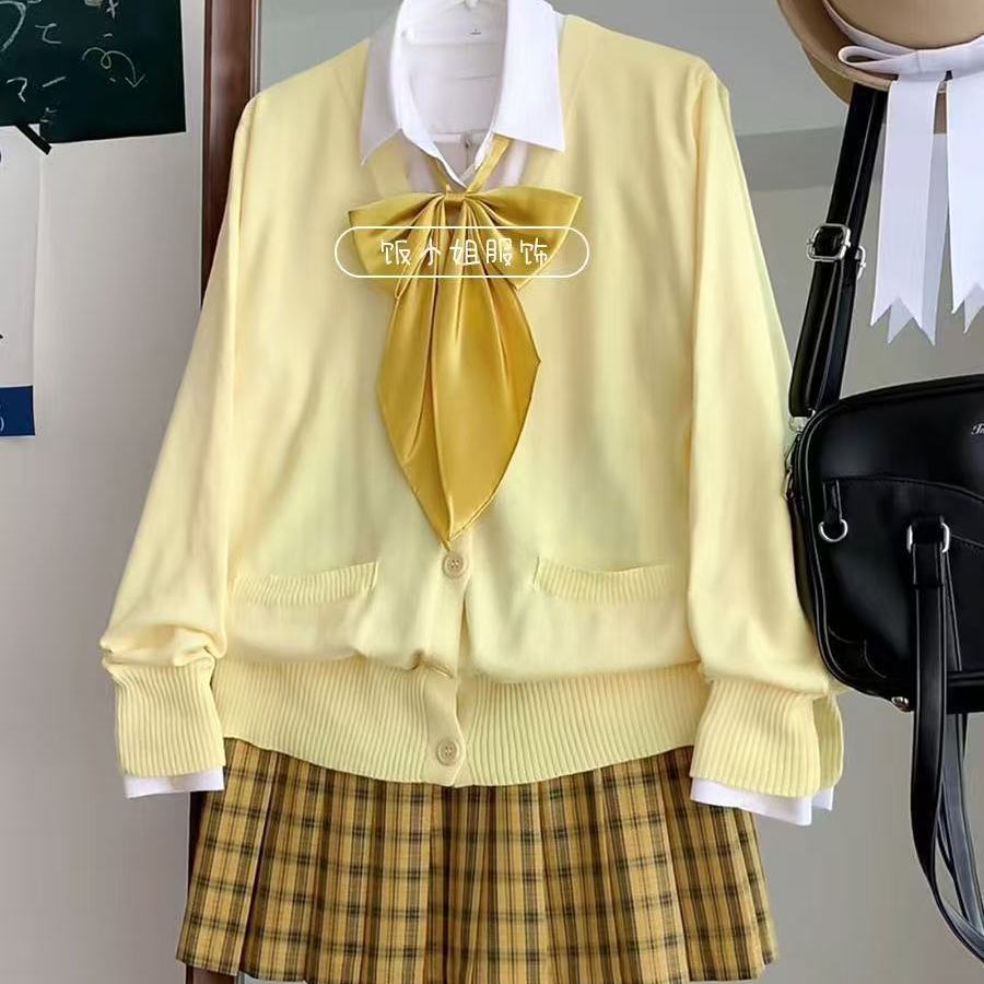 向日葵/日系JK制服鸡蛋黄开衫毛衣软糯外套秋冬款短裙jk格裙套装