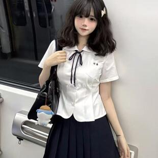 新品 原创娃娃领短袖 夏季 套装 日系学院制服短裙甜美收腰上衣 JK衬衫