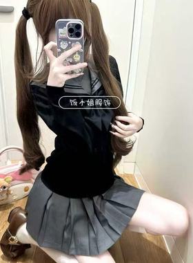 JK制服针织衫黑色套头毛衣灰二本水手服内搭基础款学院风短裙套装