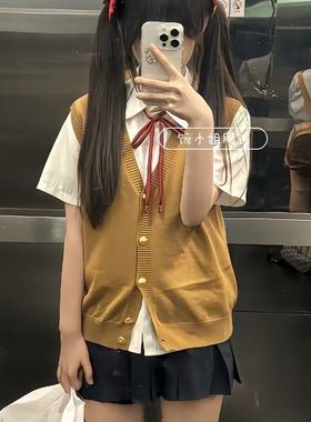 JK制服可爱开衫针织衫马甲薄款夏季女新品叠穿衬衫黑色百褶裙套装