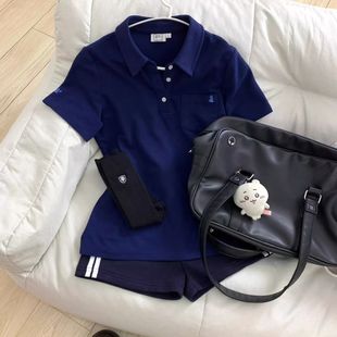 宽松显瘦上衣澈格裙JK制服套装 运动风穿搭女POLO衫 减龄翻领上衣