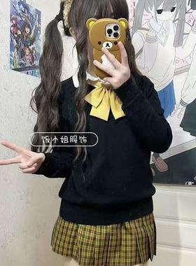 向日葵/日系JK制服针织衫套头黑色毛衣学院风长袖上衣短裙一整套