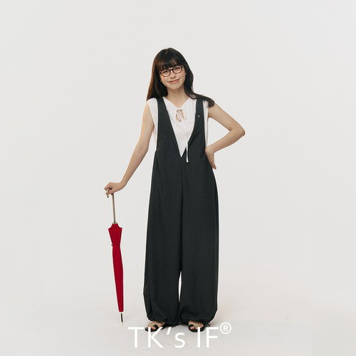 TK's IF【樱井二见浦】再生纤维亚麻混纺多场合背带裤