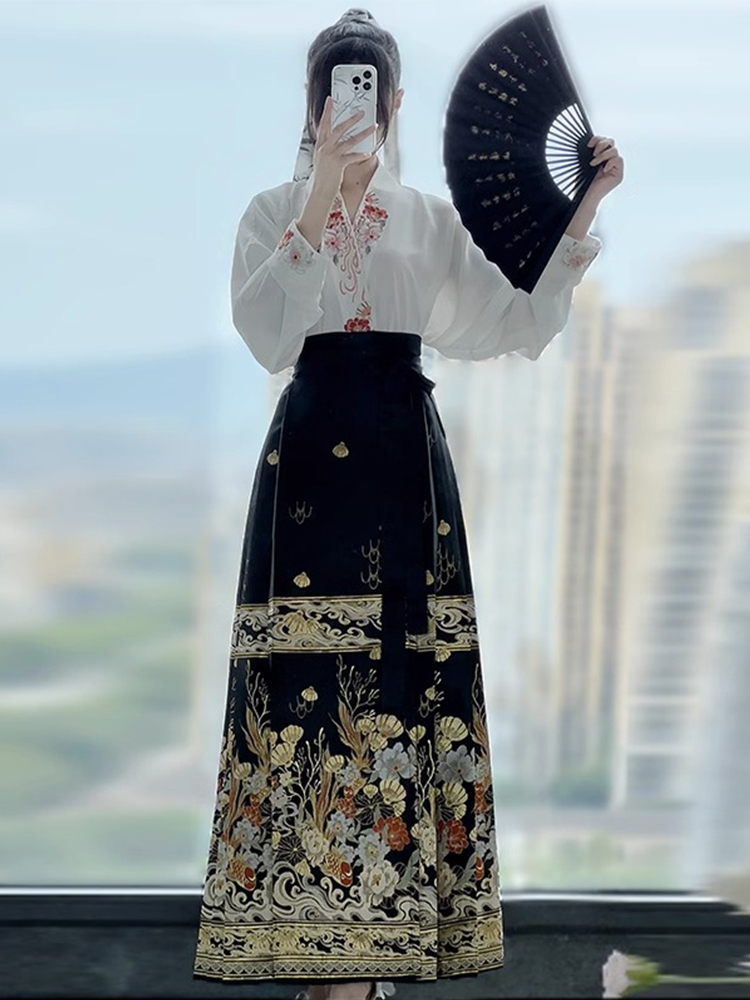 新中式国风马面裙上衣套装小个子改良汉服日常成人女秋季2023新款