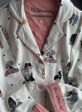 包邮！越洗越软！出口美国PJS！秋冬纯棉磨毛柔软轻奢睡衣套装女