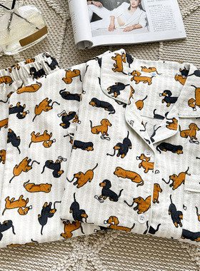 秋冬卡通狗狗印花纯棉磨毛睡衣 家居服休闲睡衣居家磨毛情侣睡衣