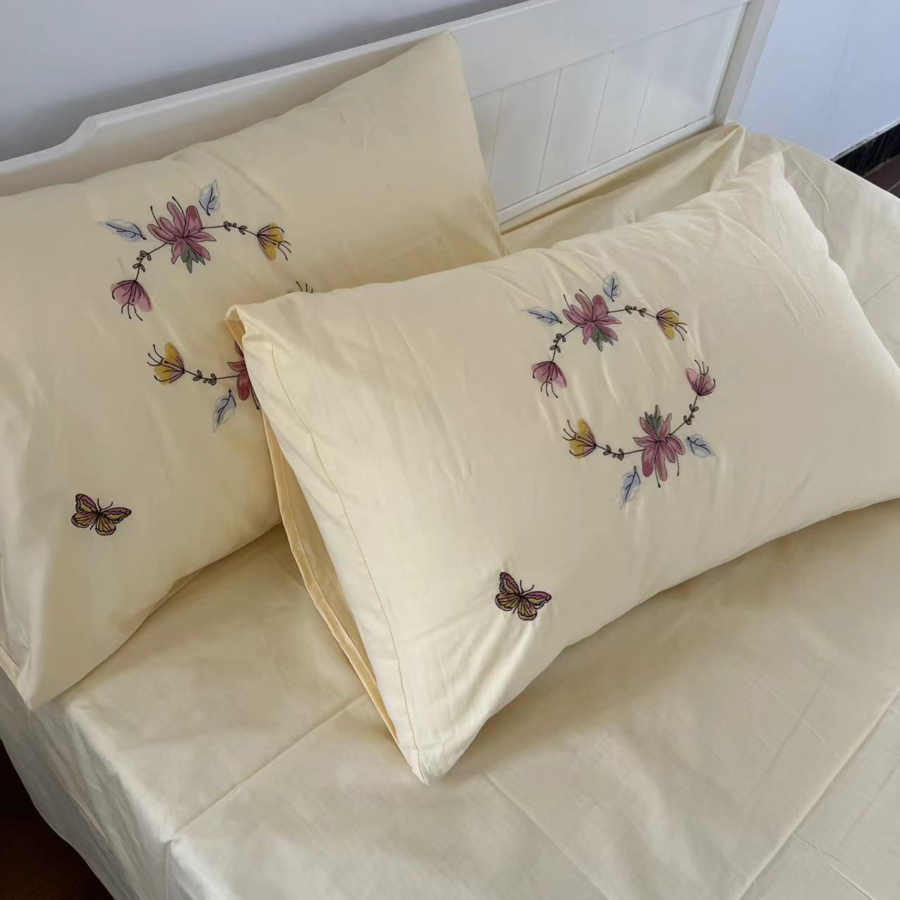 花型漂亮 刺绣精致！外贸出口纯棉绣花枕套全棉48*74cm枕袋一对装