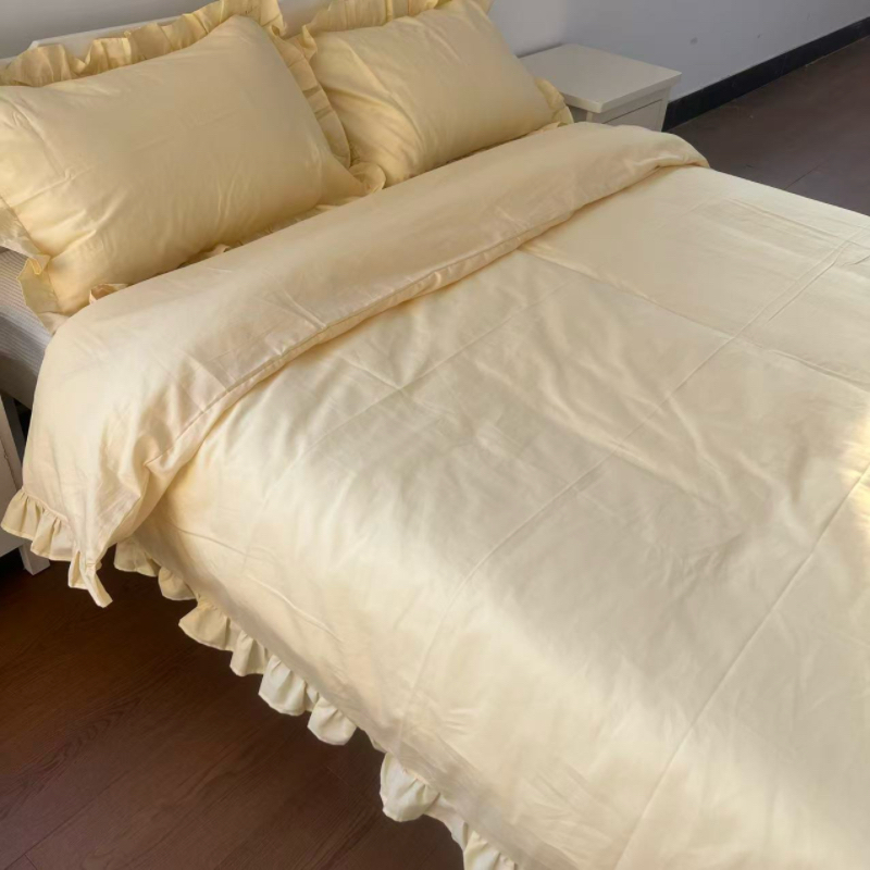 清货外贸出口尾单全棉被套单件纯棉斜纹木耳边被罩床单枕套4件套