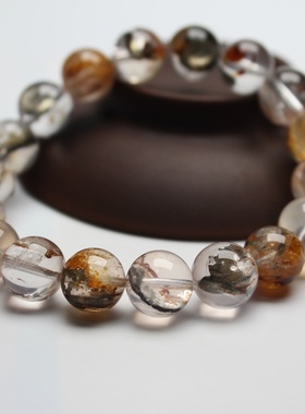 天然异象水晶 一图一物水晶小树胶花 黄铜矿水晶男女款 幽灵手链