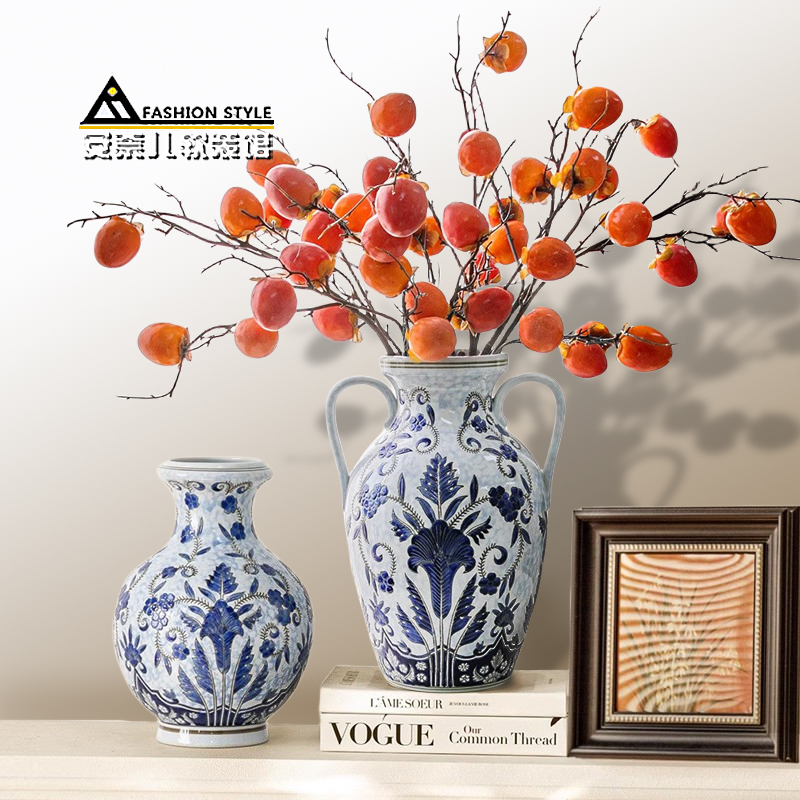 青花墨兰陶瓷花瓶新中式装饰摆件