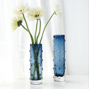 创意蓝色圆直筒波点玻璃花瓶底部加厚无铅水培插花器软装 饰品摆件