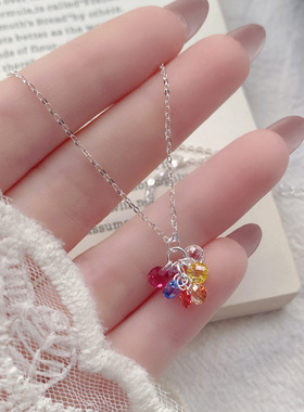 S925纯银夏日多巴胺彩色锆石项链简约甜美锁骨链小众百搭流苏劲链