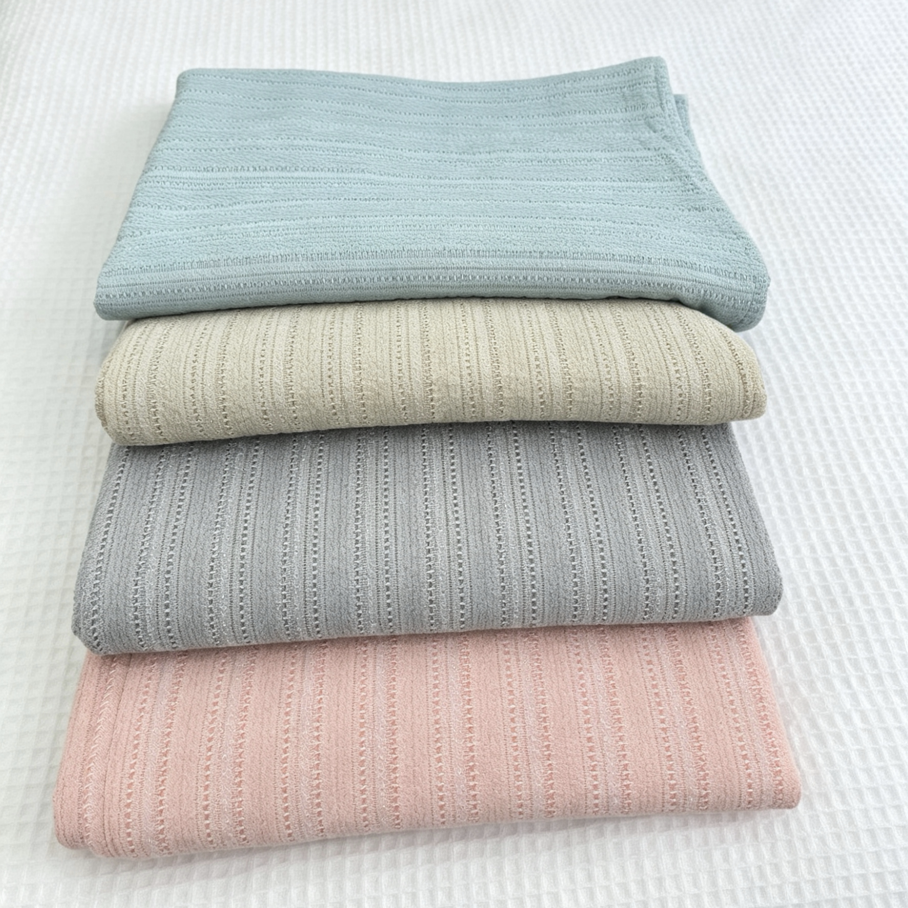 实体店沐瑟纯棉水洗四层纱布提花格子纱布盖毯双人毛巾被床盖枕巾