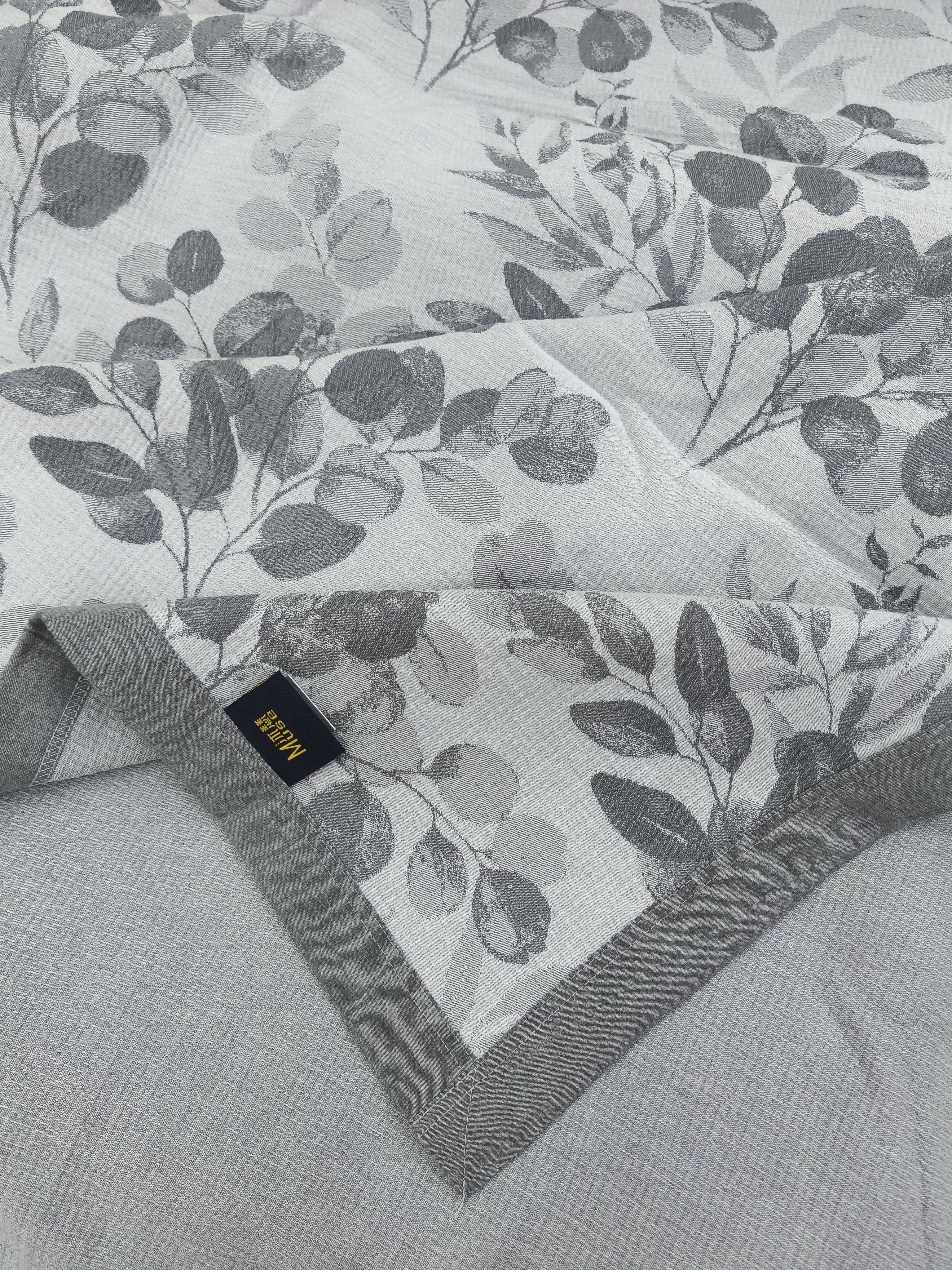 实体店沐瑟纯棉水洗四层纱布提花田园尤加利叶盖毯加大双人床盖