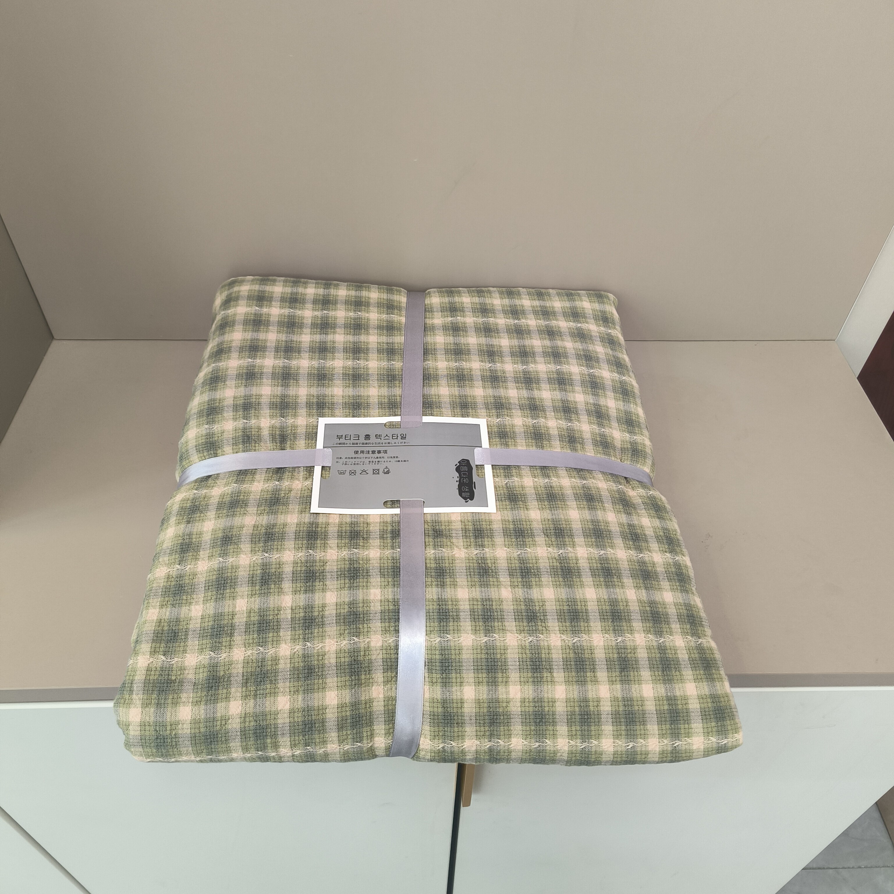 实体店沐瑟纯棉四层纱布水洗提花格子单人双人毛巾被纱布盖毯枕巾