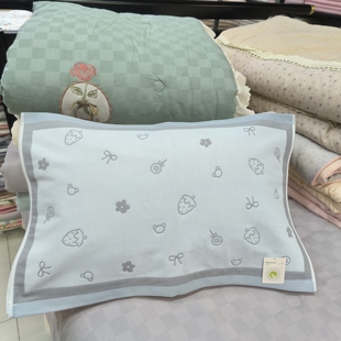 新款建斌大小手纯棉四层纱布精品提花中号枕巾经典宿舍家用一对