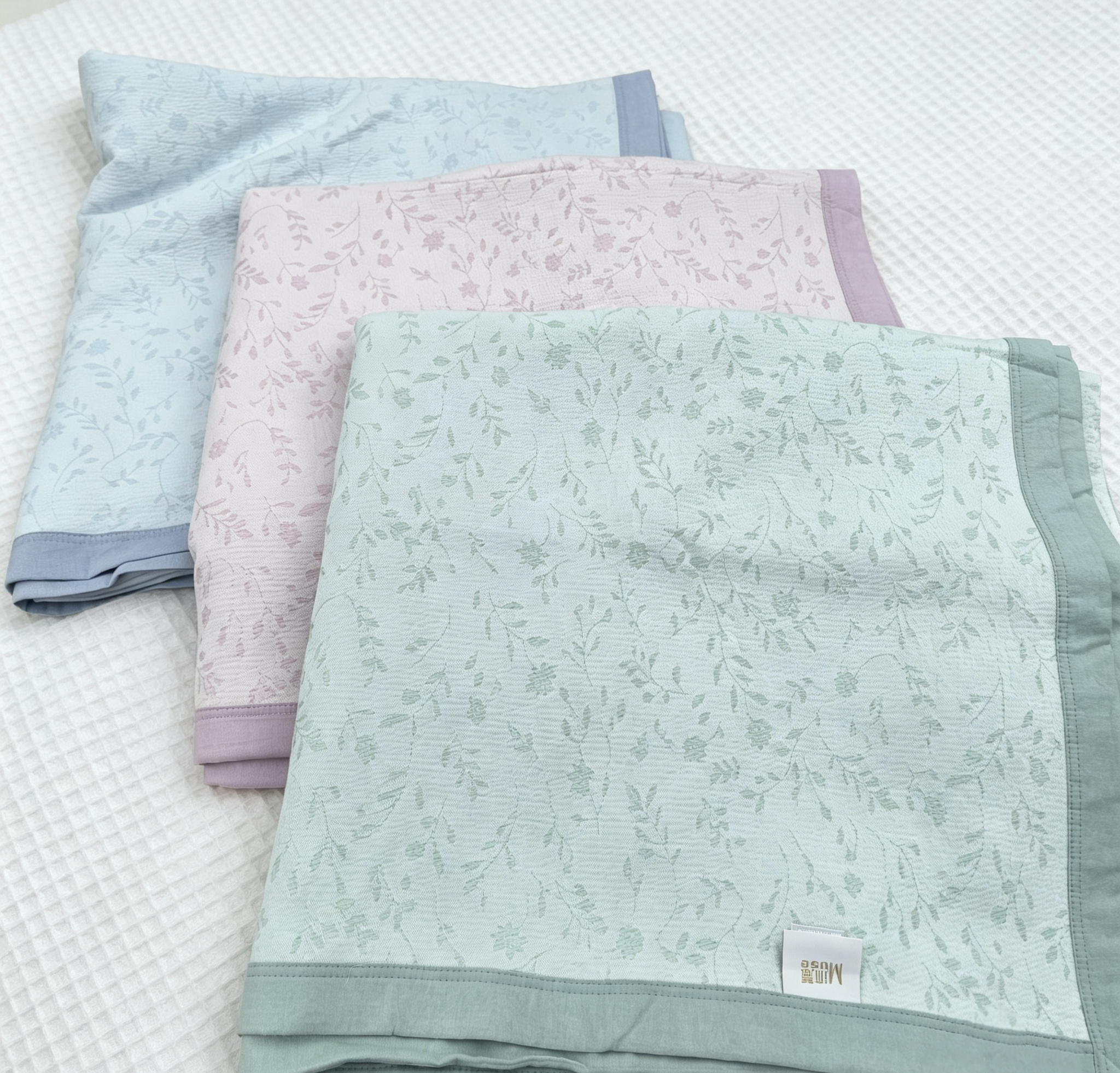 实体店沐瑟纯棉水洗四层纱布提花田园小花纱布盖毯加大双人床盖