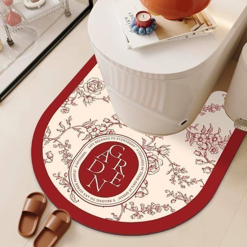 中式花u型好用马桶卫生间地垫洗手厕所门口吸水防滑地毯通用