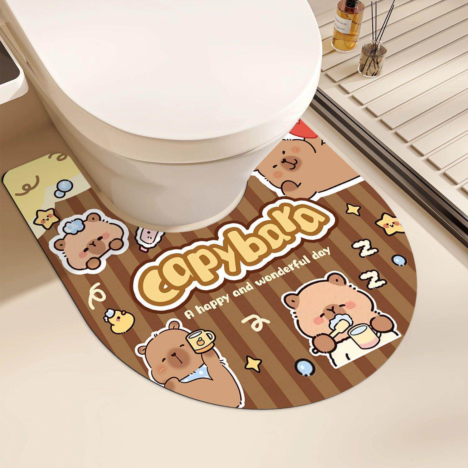 浴室卡皮巴拉马桶u型垫坐便器脚踏垫卫生间防滑硅藻泥厕所门口垫