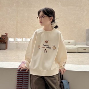 牛哆哆2025新款 29028 儿童秋款 甜美上衣中大童卡通卫衣女童套头衫