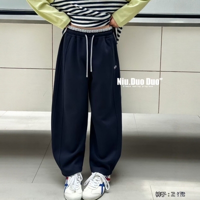 牛哆哆男童弯刀裤2025秋女童休闲香蕉裤青少年撞色运动卫裤76201