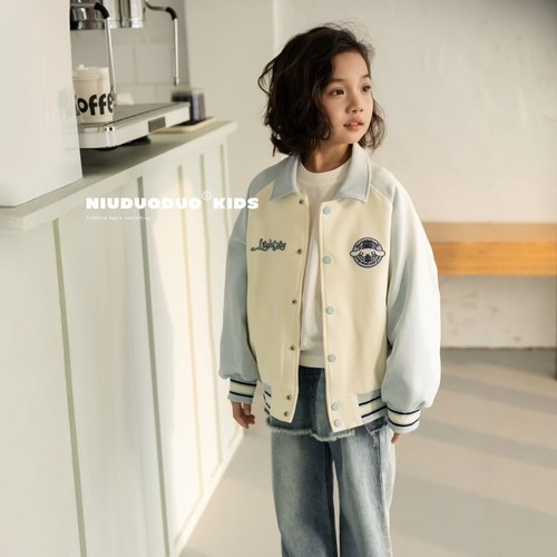 牛哆哆儿童外套2025春秋款夹克衫女童休闲针织衫拼色棒球衫37866
