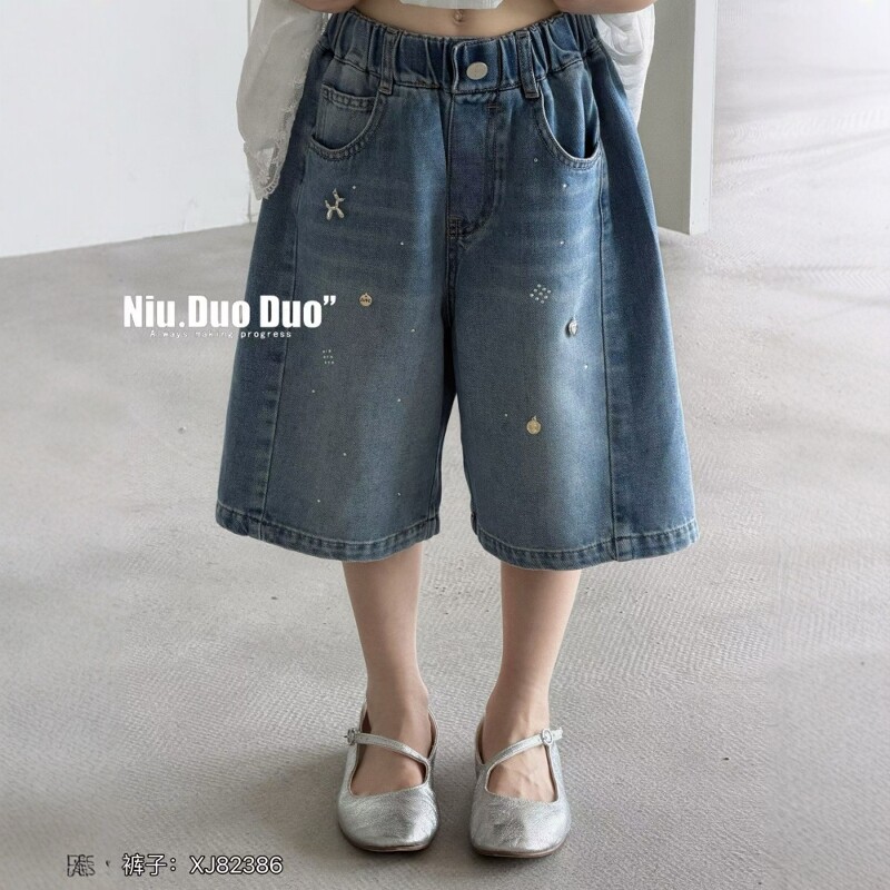 牛哆哆儿童牛仔短裤2026夏新款女童宝宝韩系烫钻洋气五分裤82386