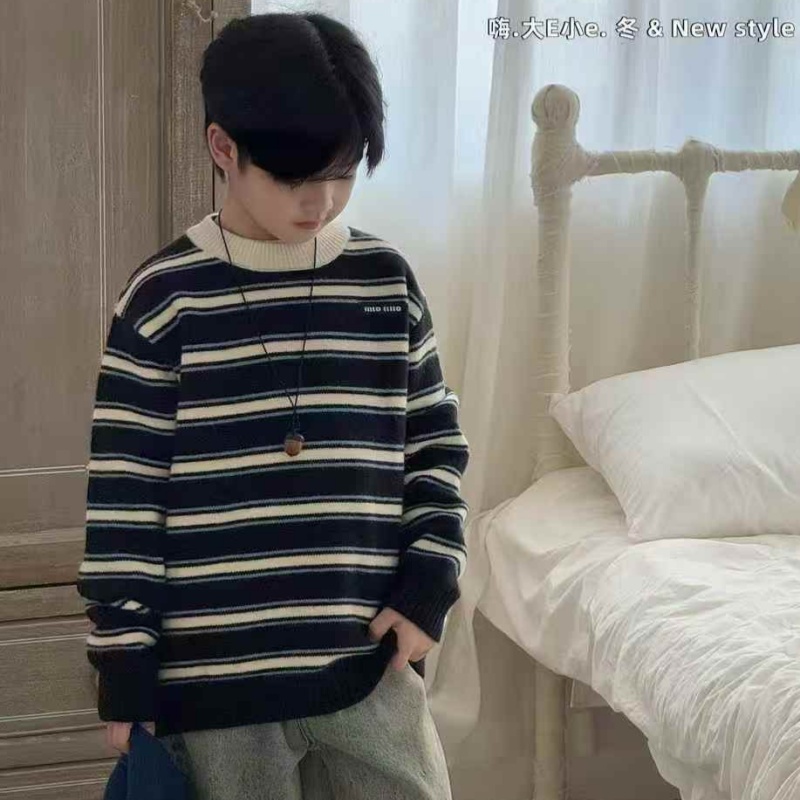 大E小e儿童毛衣2025秋女童条纹针织衫上衣中大童宽松套头衫25001