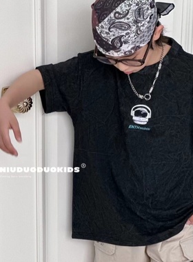 牛哆哆2024夏新款儿童扎染短袖男童反光T恤女童韩版星空潮t63556